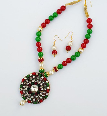 Ratmanee Alloy Gold-plated Green, Red Jewellery Set(Pack of 1)