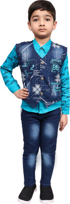 world wise wear Boys Casual Waistcoat Pant(BLUE GREEN)