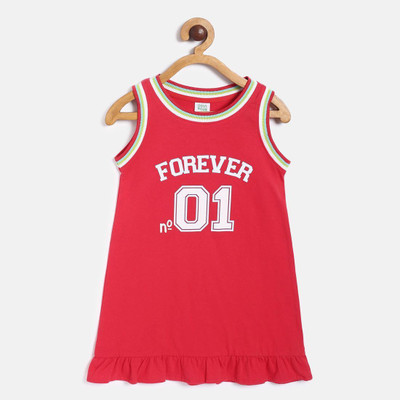 MINI KLUB Girls Midi/Knee Length Casual Dress(Red, Sleeveless)