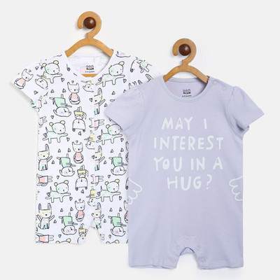 MINI KLUB Romper For Baby Girls Printed Pure Cotton(Multicolor, Pack of 2)