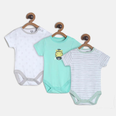 MINI KLUB Romper For Baby Boys Self Design Pure Cotton(Multicolor, Pack of 3)