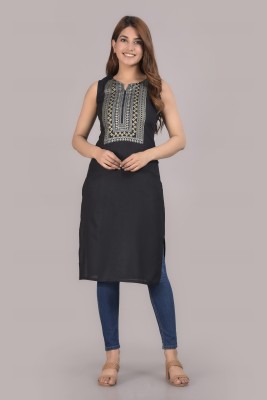 ALS Women Printed Straight Kurta(Black)