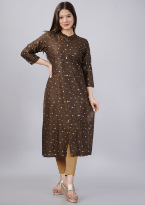 The Swagg Women Printed Frontslit Kurta(Brown)