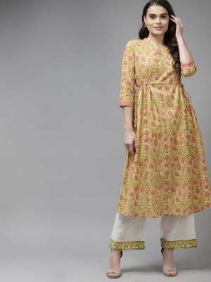 Indo Era Women Printed A-line Kurta(Yellow)