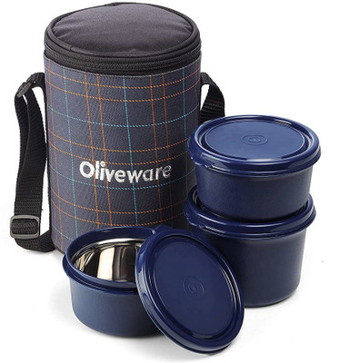 Oliveware Lunch Box | Microwave Safe Steel Containers | Insulated Fabric Bag 3 Containers Lunch Box(1500 ml, Thermoware)