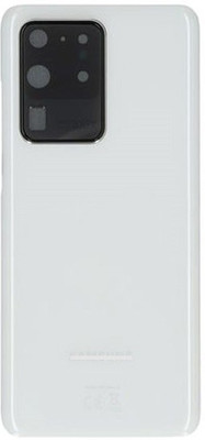 Sandreezz Samsung Galaxy S20 Ultra / SM-G988 (with Camera Lens) (with Proper Logo) (Glass) Back Panel(Cloud White)