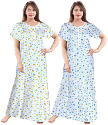 Sarthak Creation Women Nighty(White, Blue)