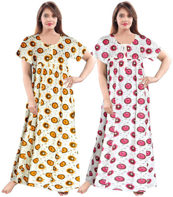 MUDRIKA Women Nighty Set(Yellow, Pink)