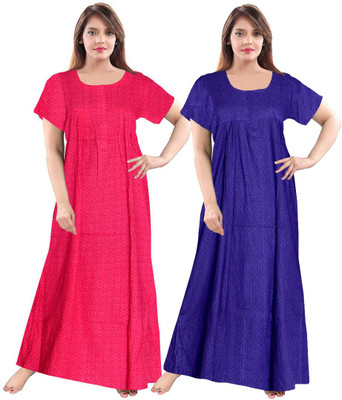 zalya Women Nighty Set(Pink, Blue)