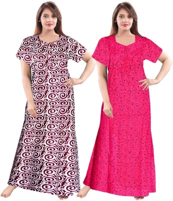 SUNJES Women Nighty Set(Maroon, Pink)