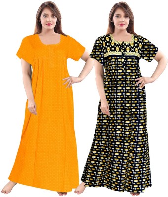 SILVER ORGANISATION Women Nighty(Yellow, Black)