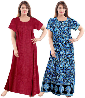 JWF Women Nighty Set(Maroon, Blue)