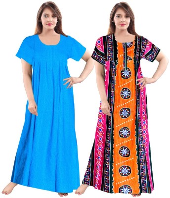 AAKARSHANA CREATION Women Nighty Set(Blue, Orange)