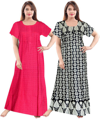 zalya Women Nighty Set(Pink, Black)
