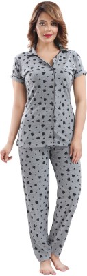 lejal Women Printed Grey Shirt & Pyjama set