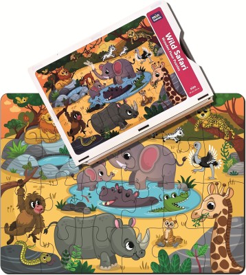 Minileaves Wild Safari Fun and Educational Floor Puzzle in Wooden Box 24 Chuncky Puzzles 380 x 280 MM(24 Pieces)