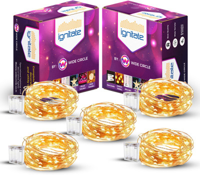 ignitate 50 LEDs 5 m Yellow Steady String Rice Lights(Pack of 5)