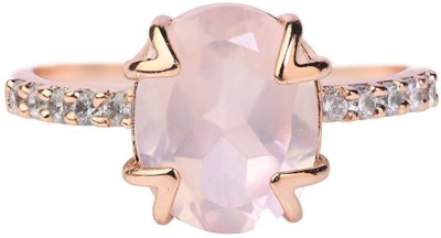 Gempro Rose Quartz Oval Cut Solitaire (Size 14) Crystal Gold Plated Ring