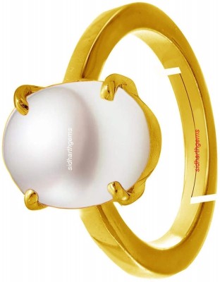 Akshita gems Pearl Moti 5.25 Ratti 4.70 Carat Stone Astrological Silver Adjustable Ring Brass Pearl Gold Plated Ring