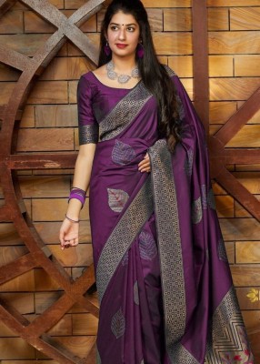 Mtexs Solid/Plain Banarasi Cotton Blend Saree(Purple)