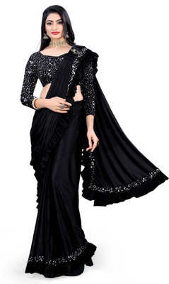 KASHYAP ART Self Design Bollywood Lycra Blend Saree(Black)