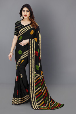 Anand Sarees Geometric Print Daily Wear Georgette Saree(Black)