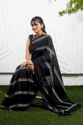 NIKHILAM Printed Handloom Pure Cotton Saree(Multicolor)