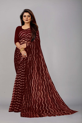 Aruna Sarees Self Design Bollywood Net Saree(Brown)