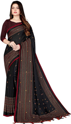 AMBUJAINTERNATIONAL Embellished Bollywood Jute Silk Saree(Black)