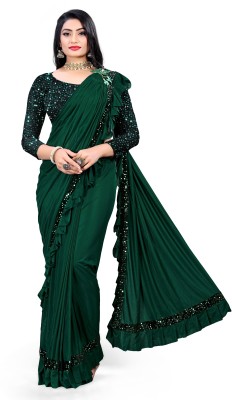 PRISHA SAREES Embellished Bollywood Lycra Blend Saree(Green)