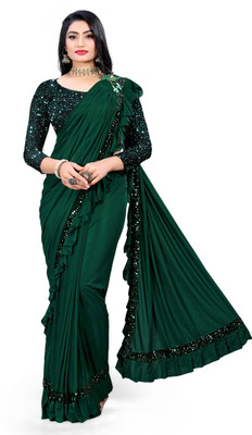 PRISHA SAREES Embellished Bollywood Lycra Blend Saree(Green)