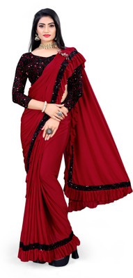 Lighthouse Embellished Bollywood Lycra Blend Saree(Red)