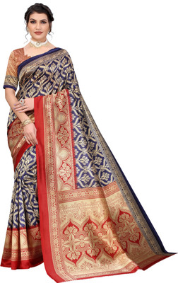 PINK WISH Printed Mysore Art Silk Saree(Dark Blue)