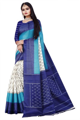 jitani Geometric Print Bhagalpuri Pure Silk Saree(Blue)