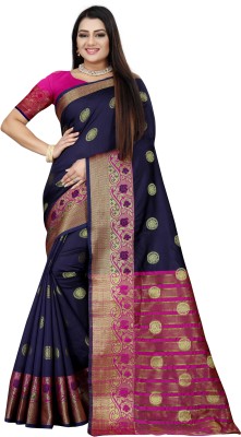 Indian Fashionista Woven Mysore Art Silk Saree(Dark Blue, Pink)