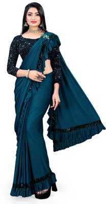 KASHYAP ART Self Design Bollywood Lycra Blend Saree(Light Blue)