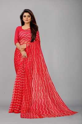 Aruna Sarees Self Design Bollywood Net Saree(Red)