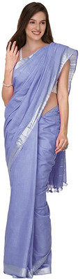 govind handloom Self Design Daily Wear Cotton Linen Saree(Blue)