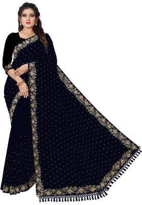 shivay art Self Design Chanderi Georgette, Chanderi Saree(Black)