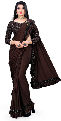 Vijatree Self Design Bollywood Lycra Blend Saree(Brown)