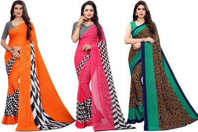 YASHIKA Printed Daily Wear Georgette Saree(Pack of 3, Multicolor)