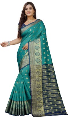 JS Clothing Mart Woven Banarasi Art Silk Saree(Dark Blue, Green)