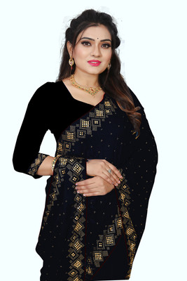 Madhavsaree Printed Chanderi Georgette Saree(Black)