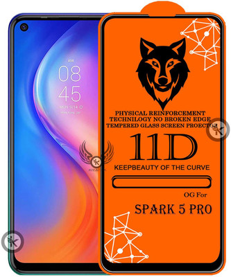 Kreatick Tempered Glass Guard for 11D Tempered Glass Screen Protector for Tecno-Spark 5 Pro|With Easy Installation Kit Full Adhesive Glass(Pack of 1)