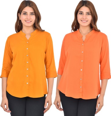 FABISHO Women Solid Casual Orange, Yellow Shirt(Pack of 2)