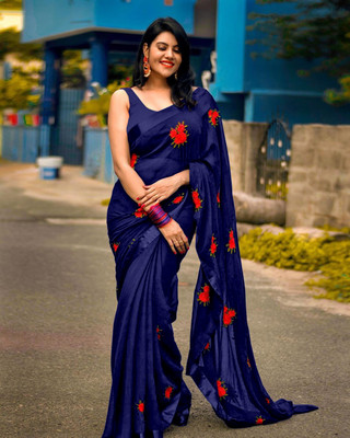 JSItaliya Embroidered Bollywood Georgette Saree(Dark Blue)