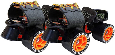 Jaspo Adjustable Quad Roller Skates Suitable for Age Group Quad Roller Skates - Size 7 UK(Black)