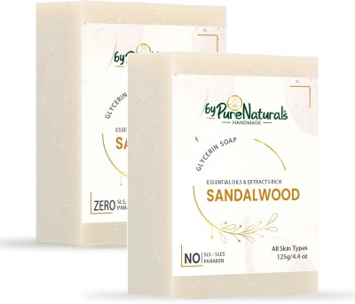 byPurenaturals Organic and Natural Glycerin Made Sandalwood Soap For Men Women 125gm Pack of 2…(2 x 125 g)