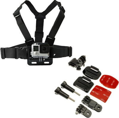 quikprof Helmet mountkit and GoPro Adjustable Chest Strap Mount Body Belt (Combo) Strap(Black)
