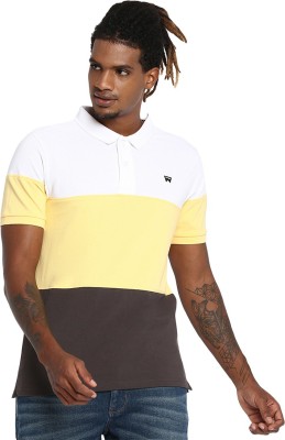 Wrangler Colorblock Men Polo Neck White, Brown, Yellow T-Shirt